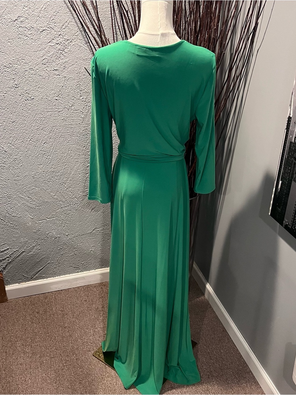 🌺NEW YORK & CO. GREEN FAUX WRAP MAXI DRESS SIZE LARGE🌺 - Picture 5 of 8